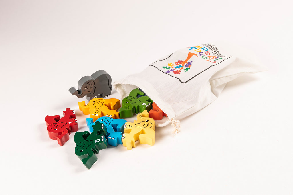 Number Elephant Row Jigsaw Bag