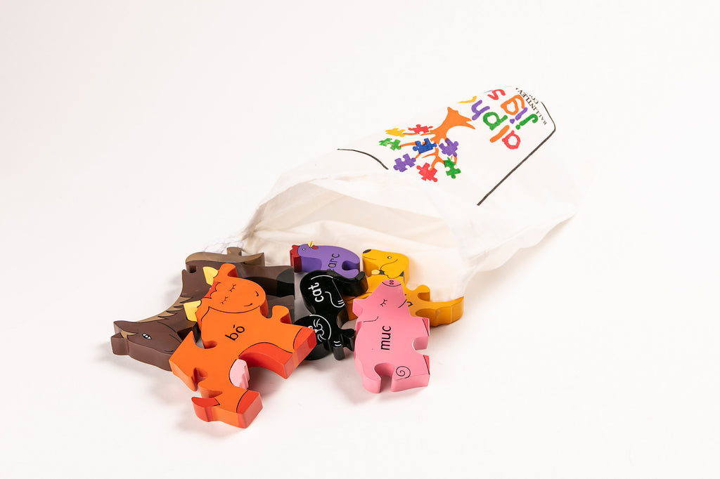 Farm Animals in Irish Jigsaw Bag